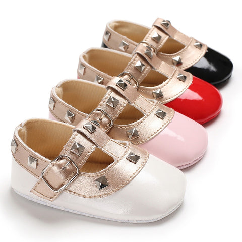 Infant Newborn Baby Girls Shoe Rivet Soft Crib Anti-slip Pu leather