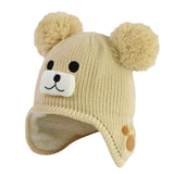 Children Boys Kids Girls Hats Cartoon Bear Knit Hairballs