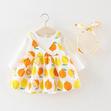 Long Sleeve Floral Princess Dress Headband Clothes Set