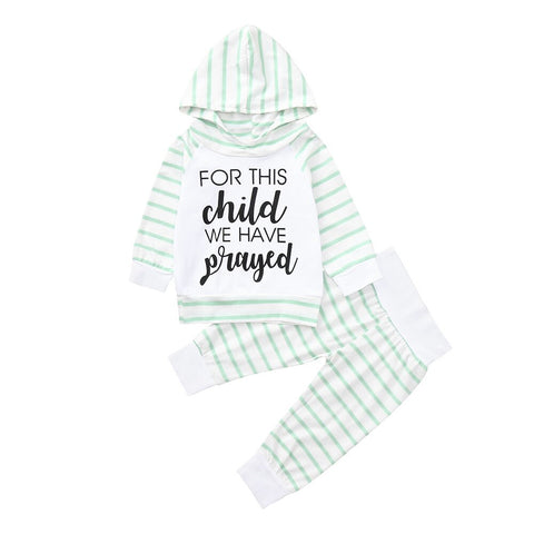 Baby Girl Letter Striped Print Hooded Tops Pants Outfits Set